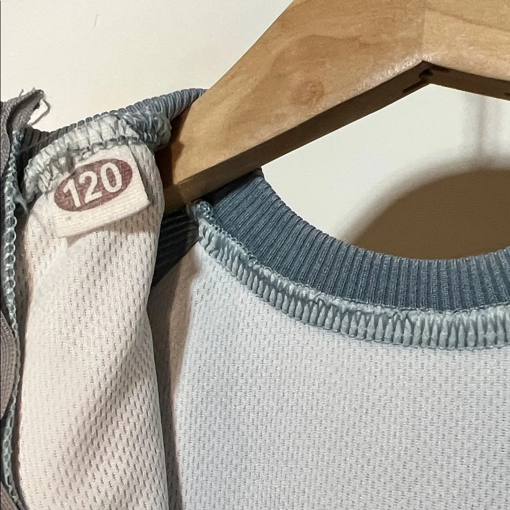 Girls Gray Blue Long Sleeve Swimsuit with Ruffle Detail